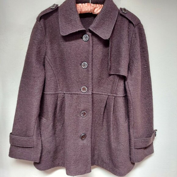 Sandro Women's Blazer Jacket 100% Wool Button Front Coat  Petite Large Brown - Picture 1 of 9